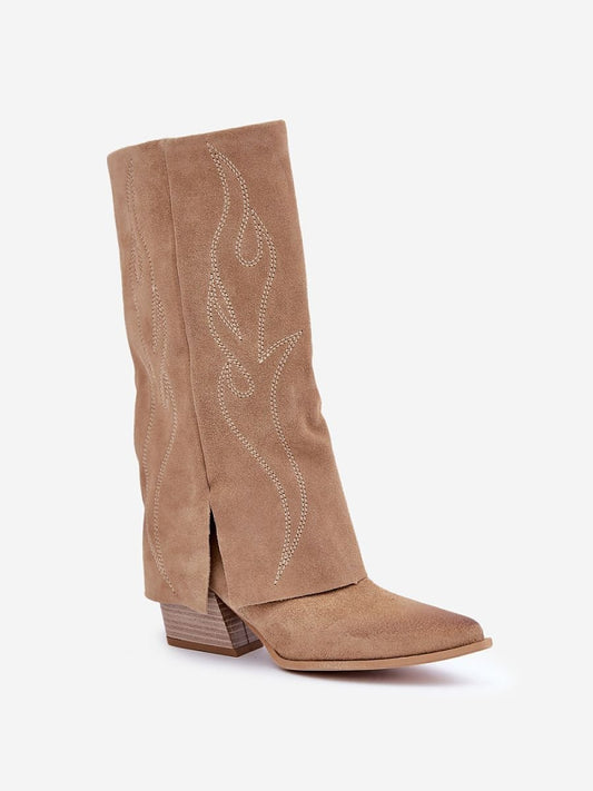 Bottes style Santiags Femme Beige Daim Naturel vue de profil - Step in Style Modèle 203899 - LANOVRA